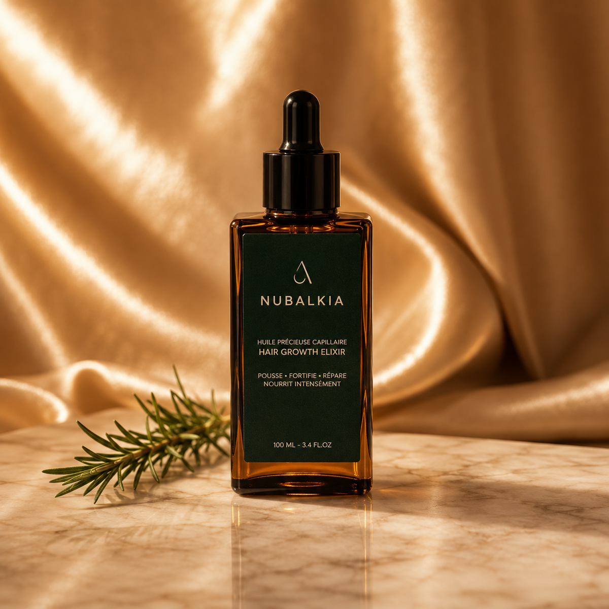 NUBALKIA Hair Growth Elixir 21 ancestral botanicals amber bottle black dropper