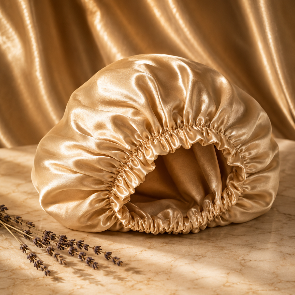 NUBALKIA silk bonnet Grade 6A Mulberry silk champagne gold product photo