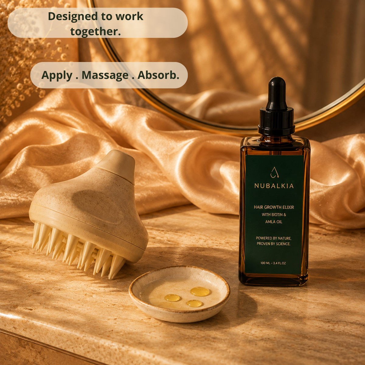 NUBALKIA scalp massager silicone bristles close-up wheat straw texture biodegradable