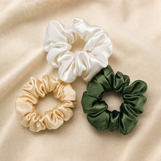Silk Scrunchie Trio — 100% Mulberry Silk 19mm Grade 6A